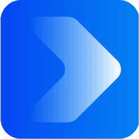 Simbolo de seta da identidade visual branco com fundo azul apontando para direita