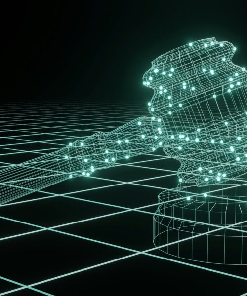 a 3d image of a judge's hammer on a black background