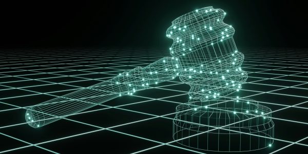 a 3d image of a judge's hammer on a black background